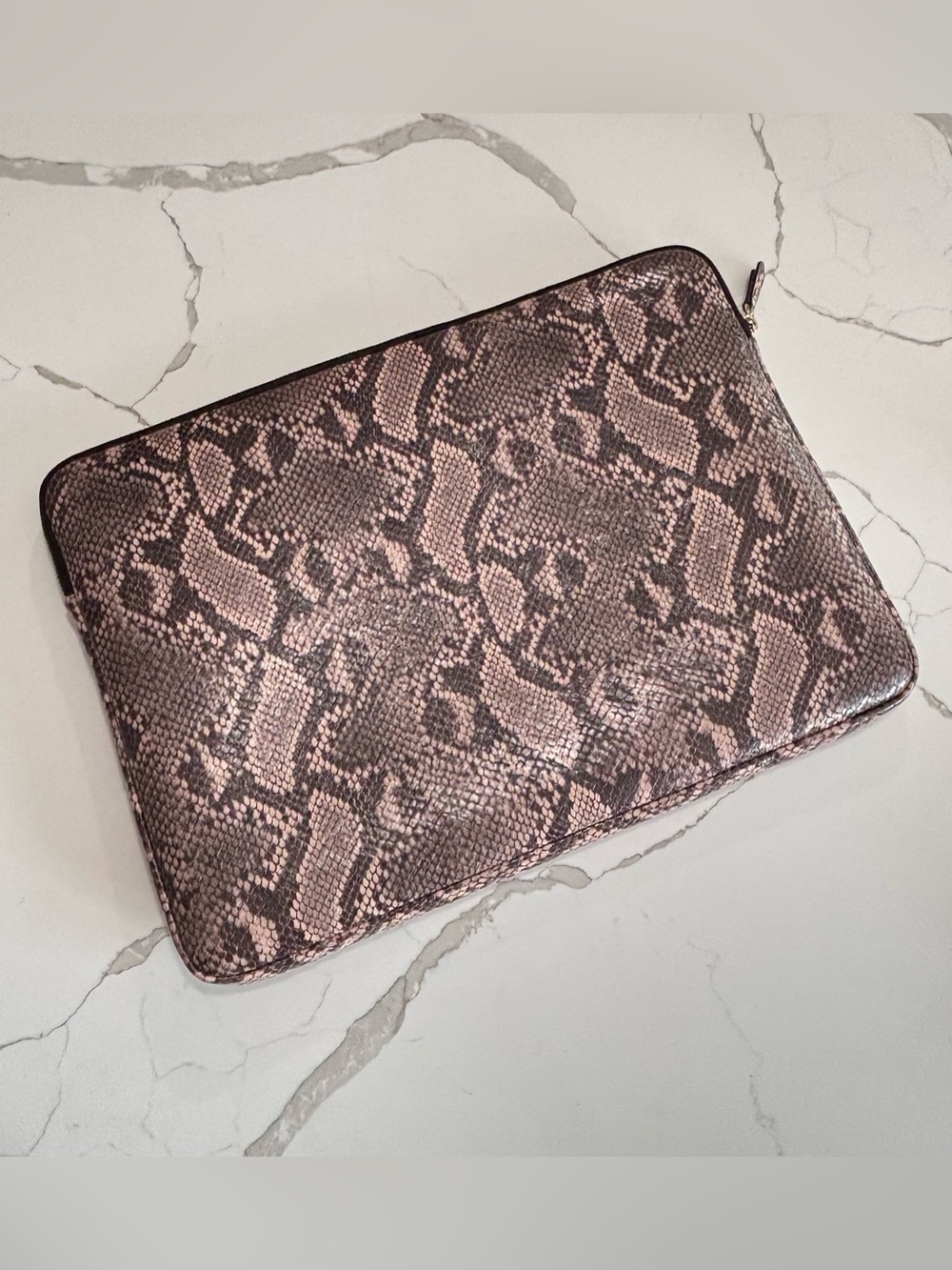 Ellie Los Angeles Brown Black Gold Hardware Snakeskin Laptop Sleeve Case 15 Inch